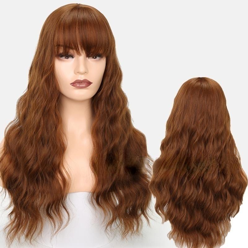 Женская мода с длинным вьющимся париком с челкой