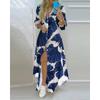 Spring Summer Fashion Sexy Button Up Shirt Long Dress Women Vintage Tie Dye Floral Print Maxi Dresses