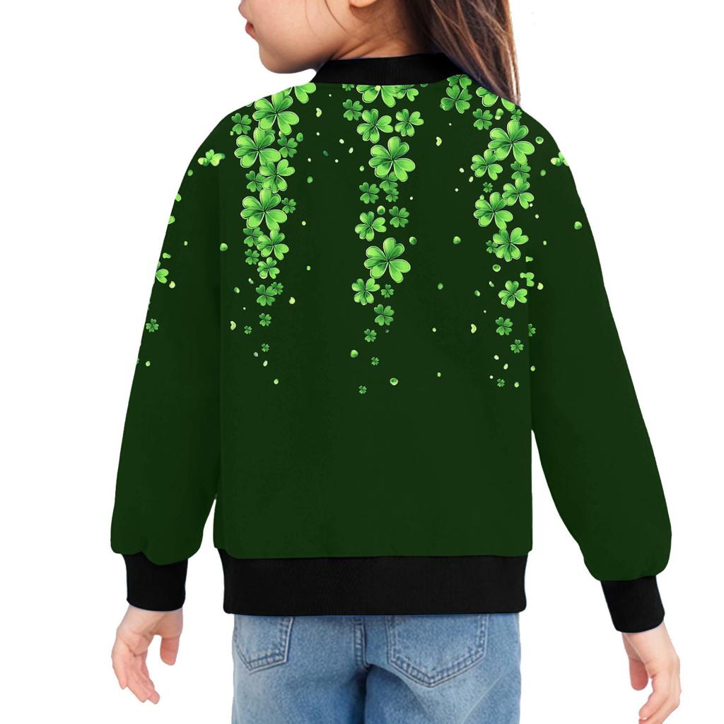 Девочки куртки на молнии детские осенние толстовки с длинным рукавом верхняя одежда с карманами St. День Святого Патрика 5-15 лет