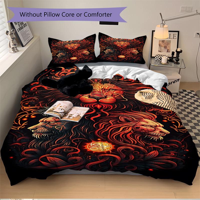 3pcs Lion Headgear Duvet Cover Set, 1 Duvet Cover + 2 Pillowcases (No Insert), High-Definition Print, Home & Dorm yy251123040