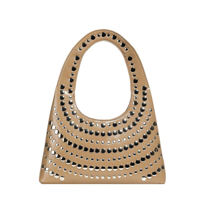 Bags Women's Bags European and American Punk Style Rivets Hand Carry Shoulder Bag 2025 New Large-capacity Women's Armpit Bag
