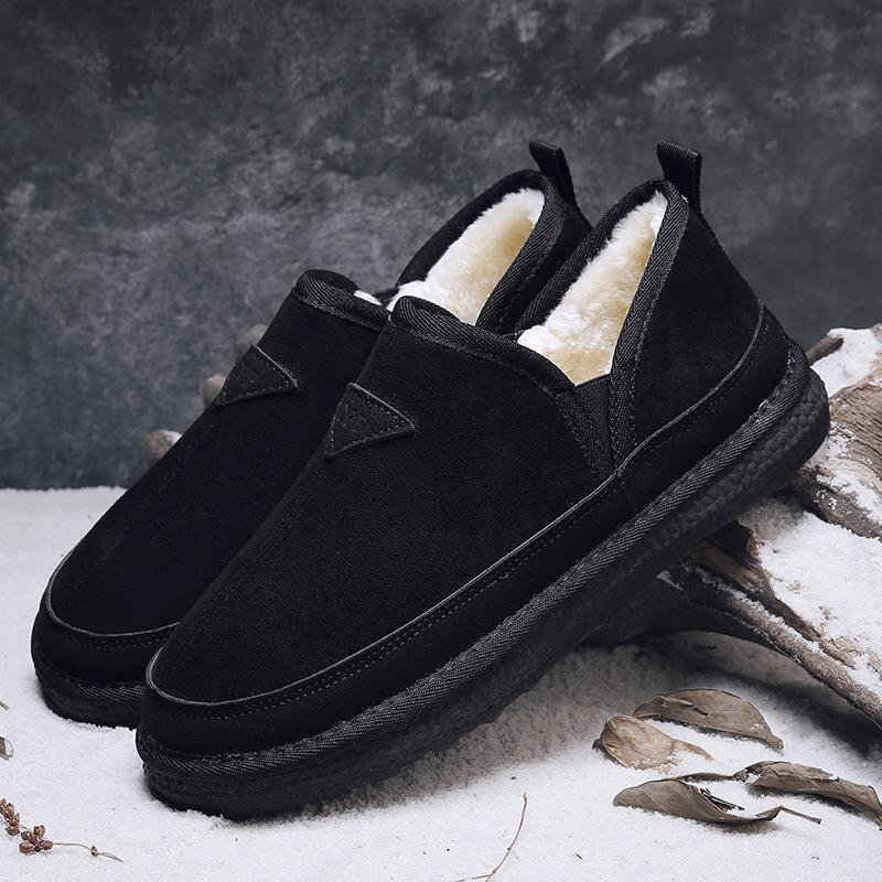 Зимние мужские замшевые повседневные туфли Теплые меховые плюшевые хлопковые туфли для мужчин Мокасины без застежек Удобные мягкие нескользящие мужские зимние ботинки