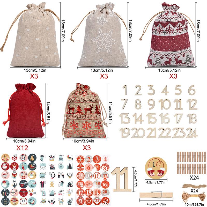 Рождественский адвент-календарь, джутовый мешочек на завязках, мешочек для обратного отсчета для DIY конфет, подарков, сувениров для вечеринки, для детей и взрослых
