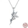 Authentic 100% 925 Sterling Silver Flower Fairy Pendant Long Chain Necklace for Women Birthday Gift Fine Jewelry