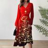 Women's Autumn And Winter Casual Fashion V-neck Long Sleeve Christmas Print Long Dress