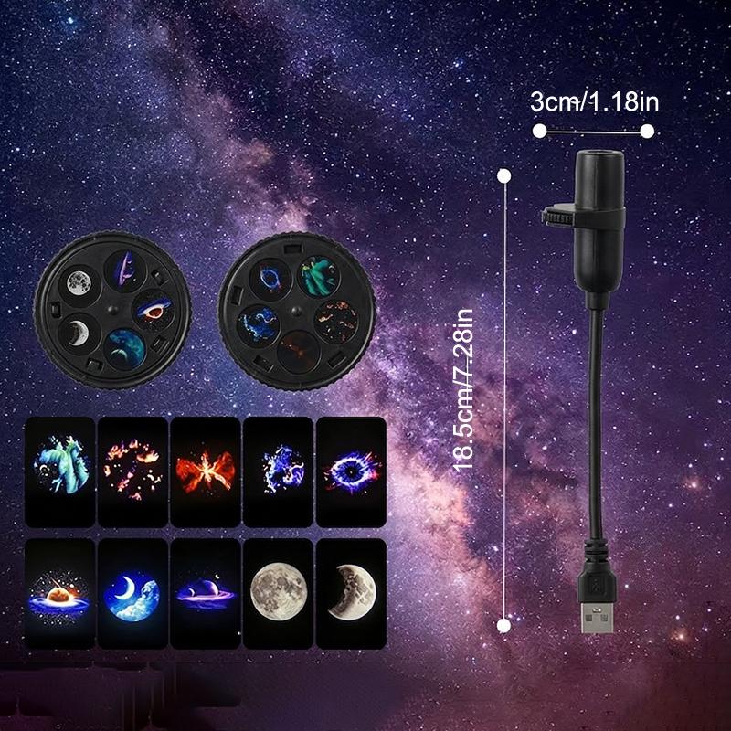 Проектор галактики с питанием от USB, с узорами множества планет, гибкая шея, для спальни, для романтической ночи