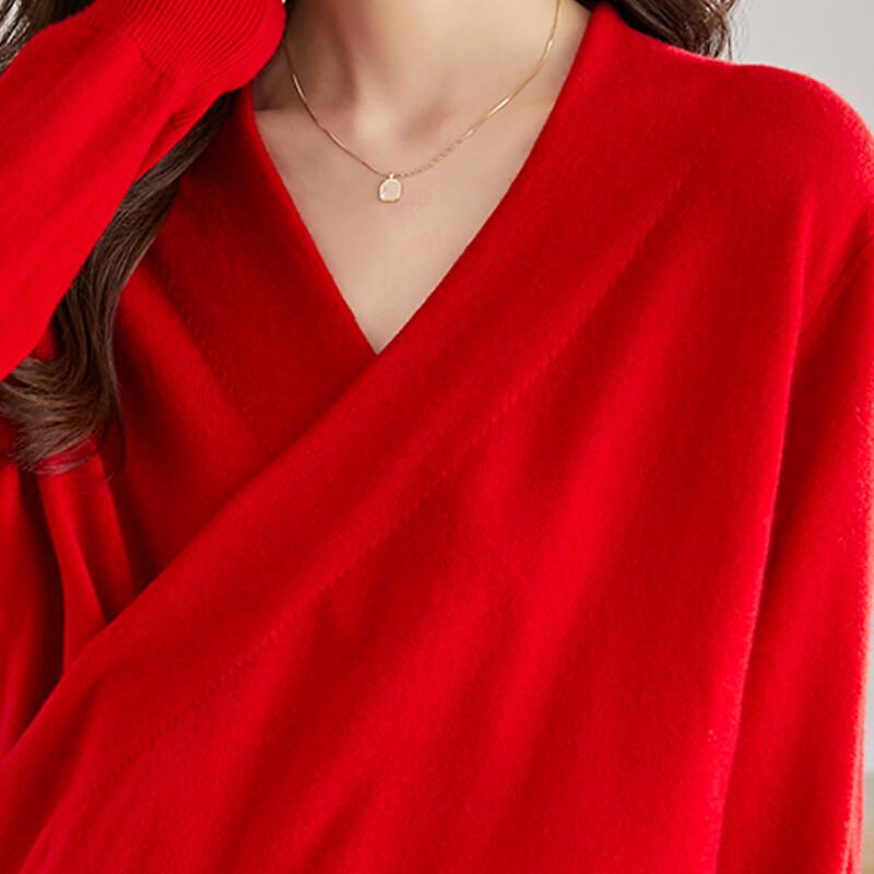 Women's 100% Pure Wool V-Neck Crossover Sweater