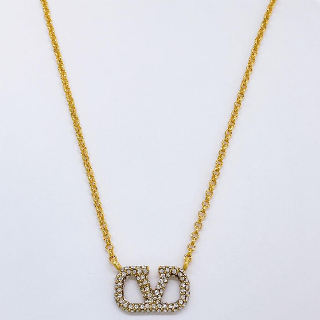 V Logo Signature Metal Crystal Necklace Pendant 5W2J0Q37 YCW MH5 [Valentino] Gold/Clear [Item]