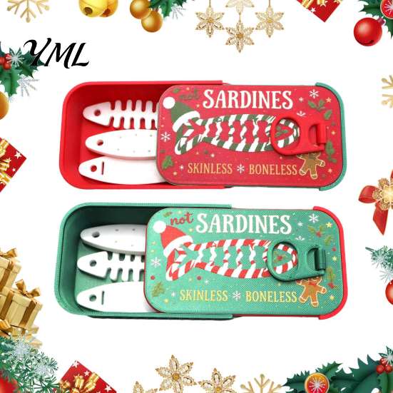 Portable Jewelry Organizer Christmas Sardine Tin Shaped Box, Travel Jewellery Storage Case with Decorative Gift Fish Bone Divider, Mini Necklace