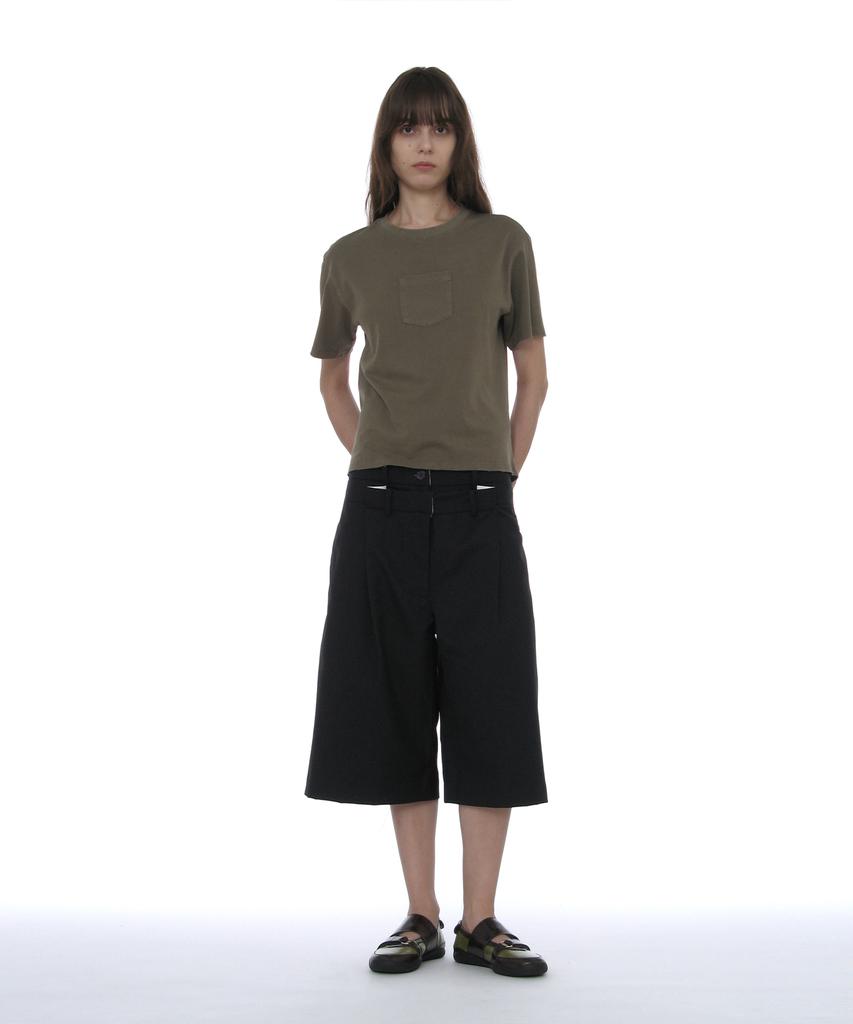 PARTIMENTO WOMEN Double Layer Waist Bermuda Pants_Dark Navy