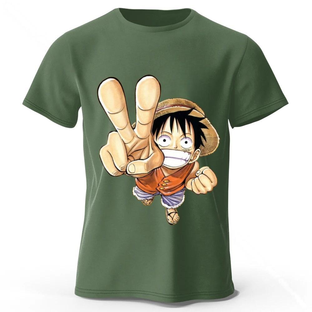One Piece Луффи Лето Новый Чистый Хлопок Короткий Рукав Мужская и Женская Модная Уличная Одежда Большой Размер Свободная Спортивная Футболка