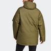 Adidas Sports Lifestyle Series Simple Hooded Zipper Pocket Warm Parka Drop Shoulder Long Sleeve Down Jacket Men Outerwear Dark-Olive-Green HK6664