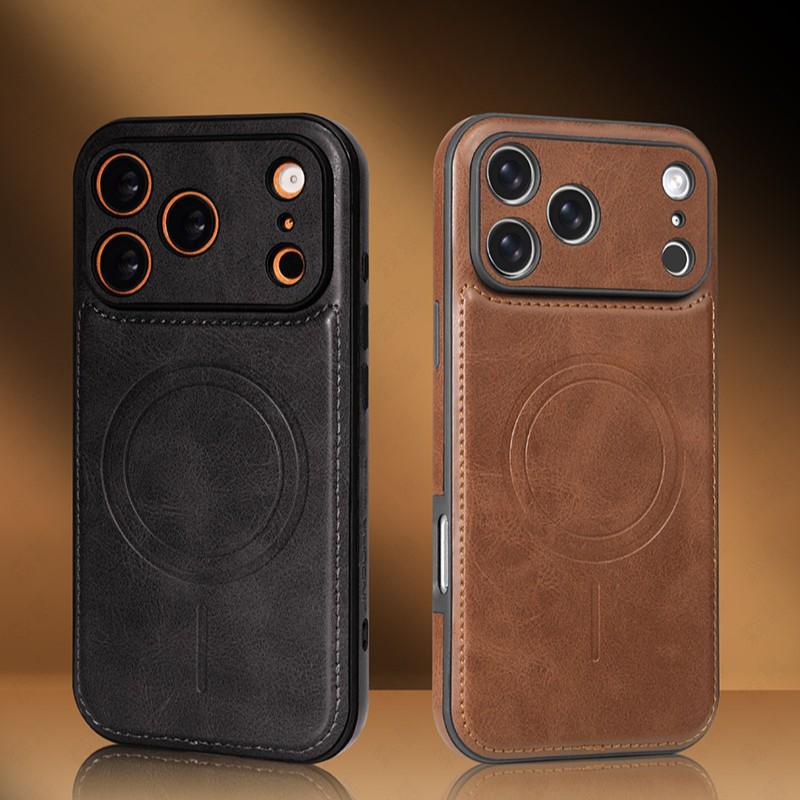 Магнитный Чехол-Книжка с Полным Покрытием из Кожи для Apple iPhone 12-17 Pro Max, Ударопрочный, Мужской и Женский