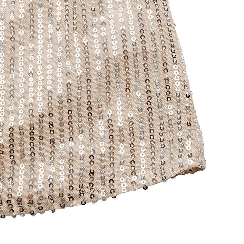 Европейский стиль 2025: Женская элегантная блестящая рубашка для вечеринки с круглым вырезом и открытой спиной