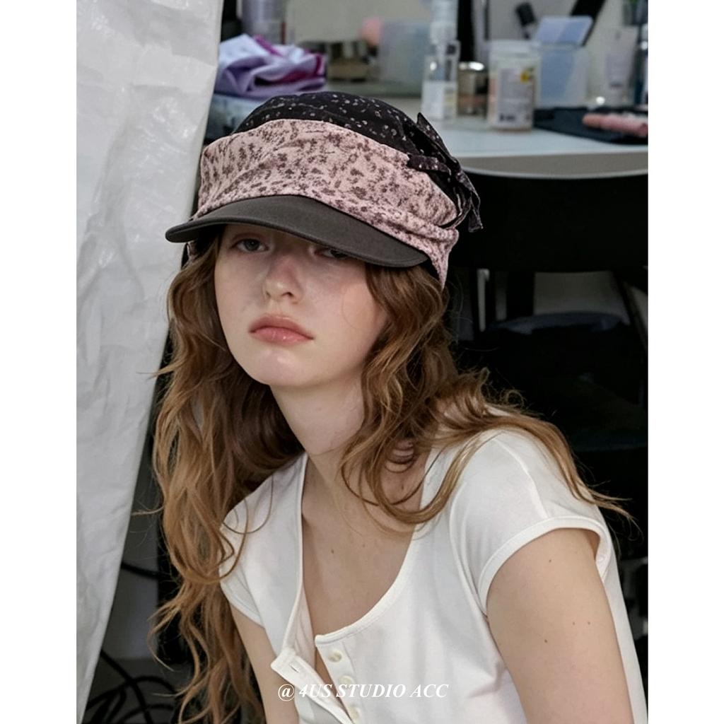 Korean medieval floral small fresh beret sweet cap spring and summer breathable retro literary sunshade bucket hat