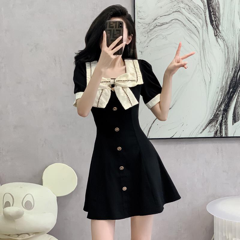 Plus Size French Bow Slimming Dress for Pear-Shaped Women - Niche Design Skirt