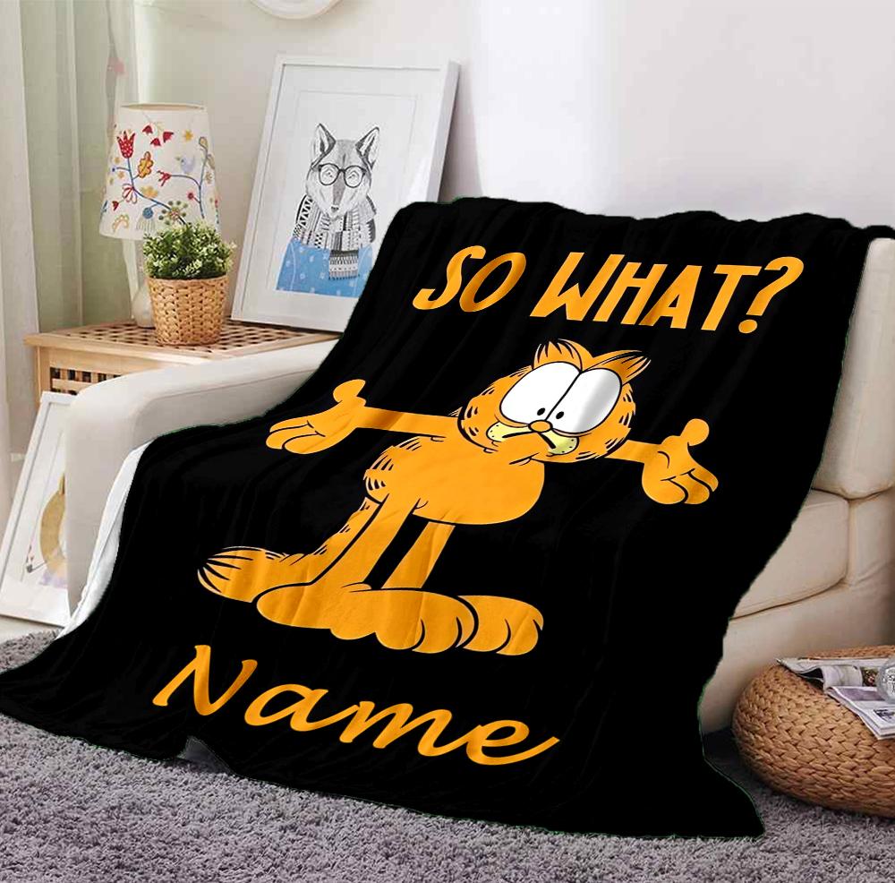 Custom Name Garfield's Attitude Flannel Blanket Throw Blanket Soft Warm Sofa Bed home Decor Unique Gift