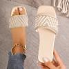 Fashion New Small Fragrant Style Flat Bottomed Plus Size Slippers for Women Square Headed Rhinestone Pearl Fashionable Casual Slippers