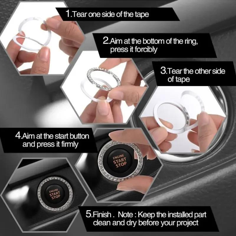 Универсальная наклейка для кнопки запуска двигателя автомобиля, Декор с блестками, Алмазные стразы, 3D металлические наклейки, Декор для автомобиля, мотоцикла, Запуск в один клик