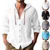 Мужская однотонная повседневная рубашка с длинным рукавом, кардиган из хлопка и льна с капюшоном на кулиске, модная универсальная свободная пляжная футболка