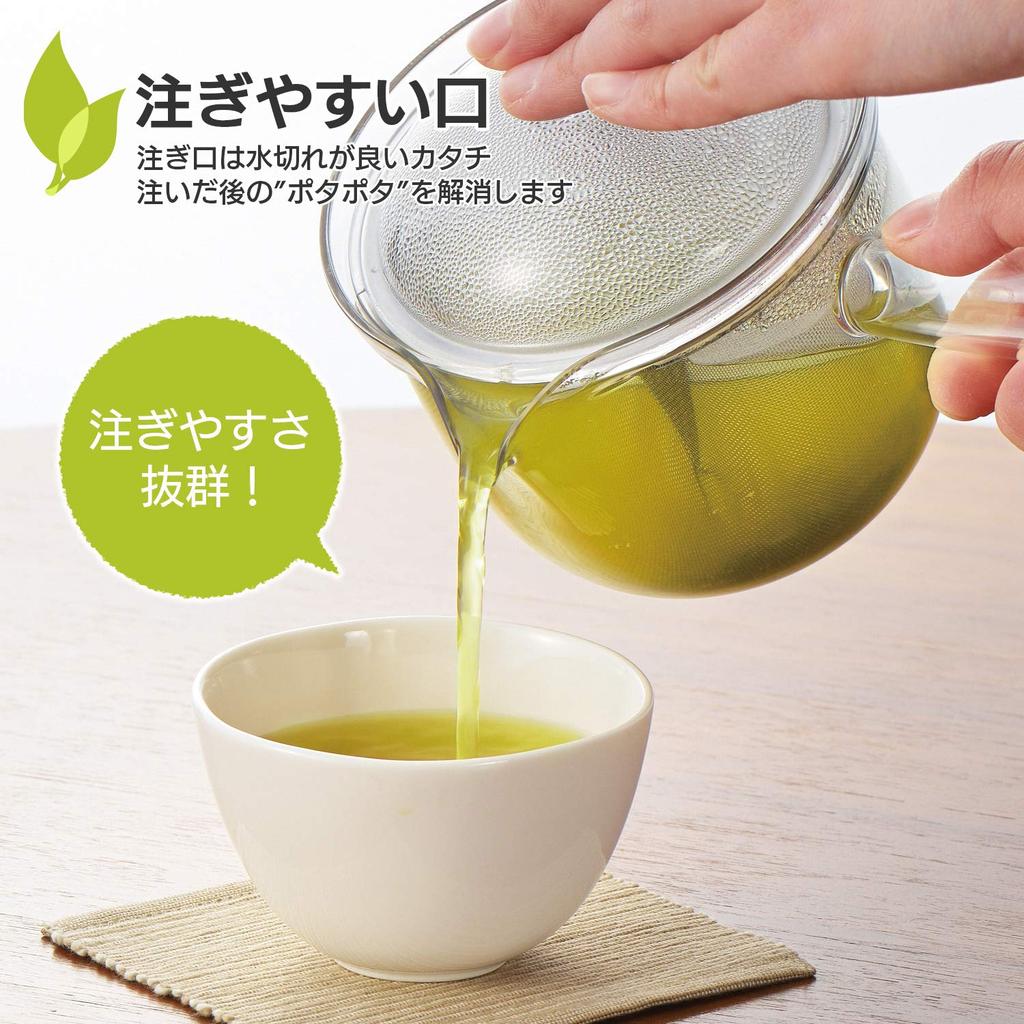 Чайник Akebono Sangyo, сетка из нержавеющей стали, большой, сделано в Японии, горизонтальный дизайн, прозрачный дизайн для легкого потока чая, ударопрочный