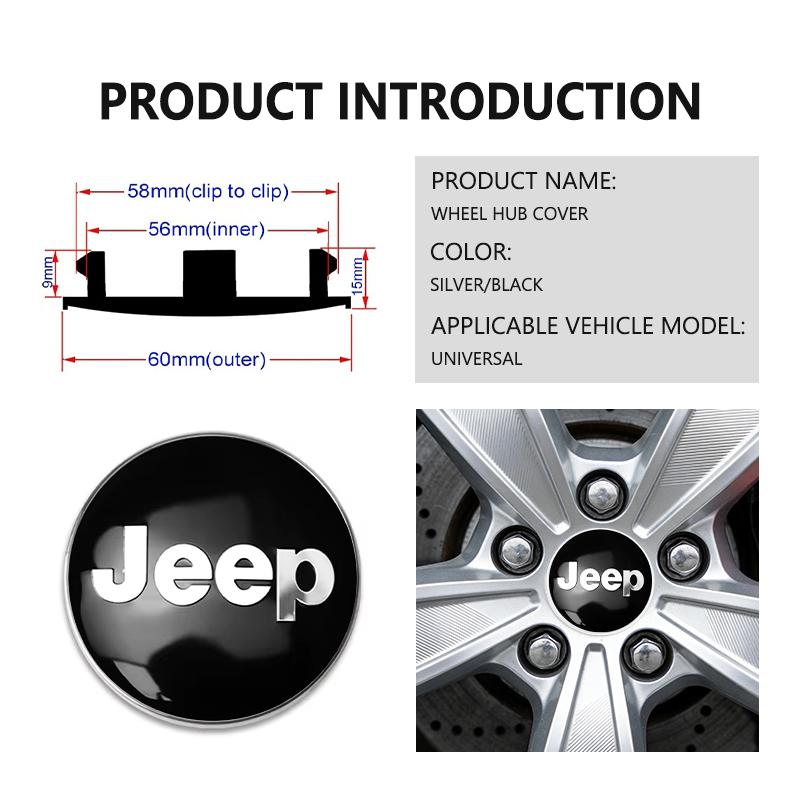 For Jeep 4PCS 56mm Car Wheel Center Hub Cap Sticker Accessories Grand Cherokee Patriot Renegade Compass Wrangler OQDRU1