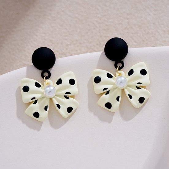 1 Pair Cute Elegant Women Earrings Faux Pearl Bow Knot Drop