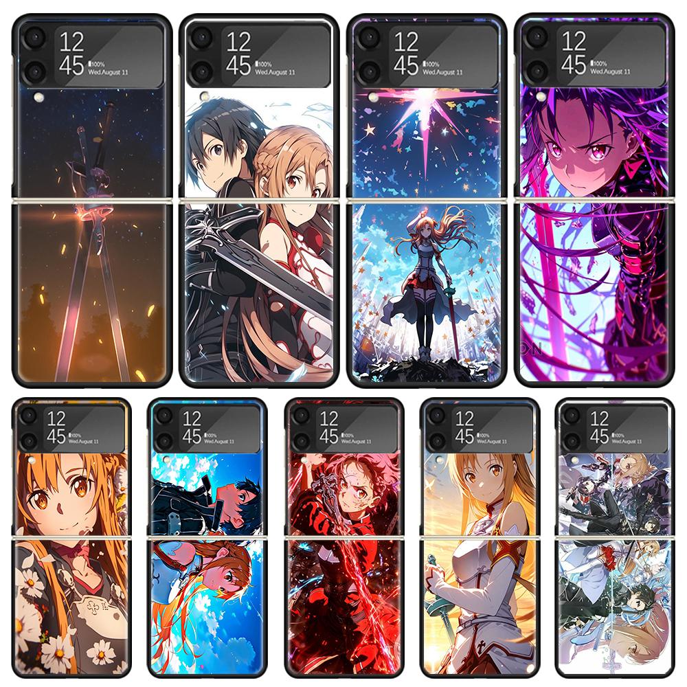Anime Sword Art Online SAO Phone Case for Samsung Galaxy Z Flip7 Flip6 5G Flip4 Flip5 Flip3 Black Hard Cover Z Flip 7 6 5 4 3 Co