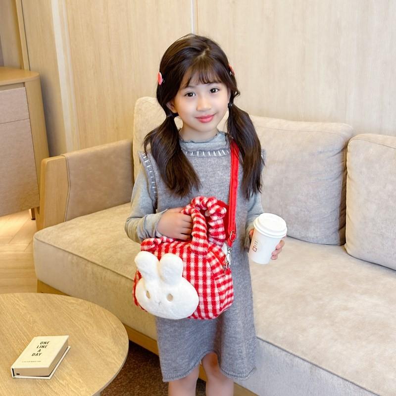 And Cozy Playful Plush Rabbit Shoulder Bag For Children With Trendy Checkered Design For Use Daily