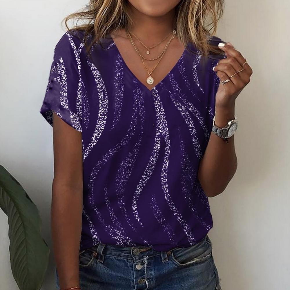 Женская футболка, летняя футболка с V-образным вырезом для женщин, повседневная модная футболка с коротким рукавом, повседневная футболка с 3D-принтом, женская одежда