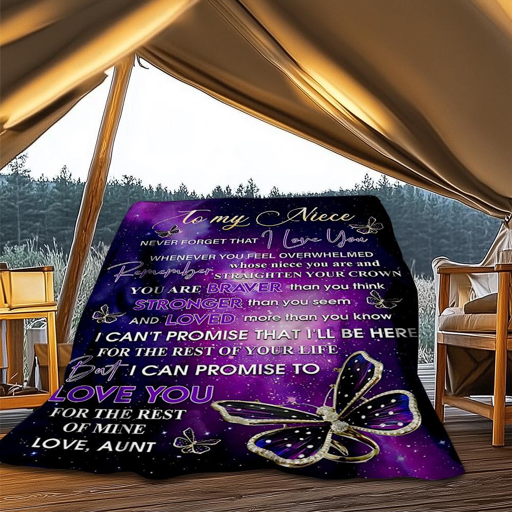 1pc Letter for Niece Throw Blanket Polyester Fiber, Lightweight Flannel, Soft & Warm, All Season Use for Outdoor, Camping Digital Print