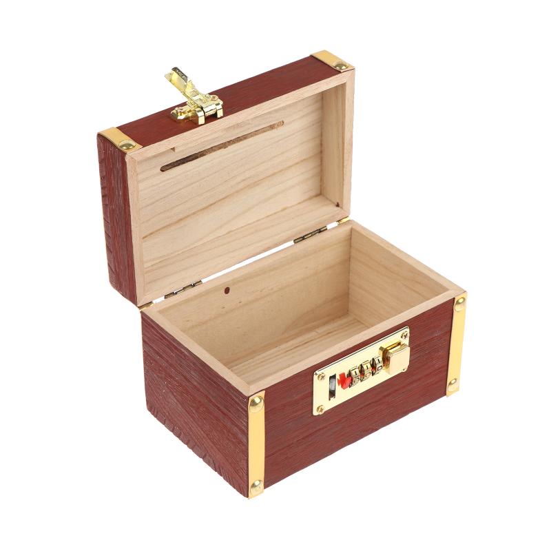 Wooden Combination Lock Piggy Bank Secure Box for Kids Savings Portable Treasure Storage Box with 3 Digit Lock for Home Gift