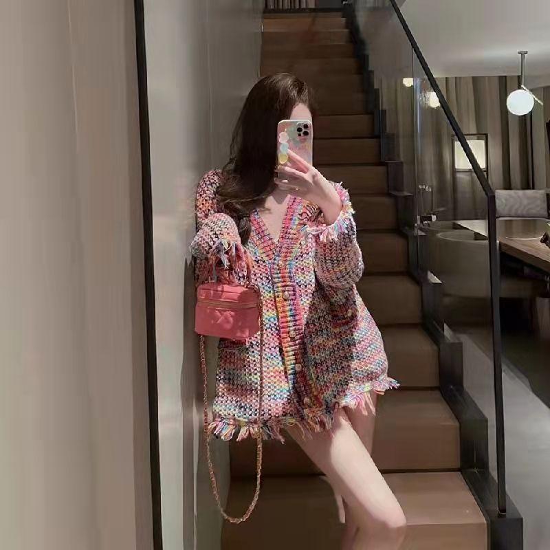 Осенне-зимний кардиган, свитер, повседневный свободный свитер с v-образным вырезом и кисточками, женский кардиган с длинными рукавами