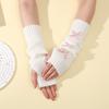 Y2K Bow Fingerless Gloves Thicken Hands Free Gloves Fashion Long Knit Arm Warmers  Autumn