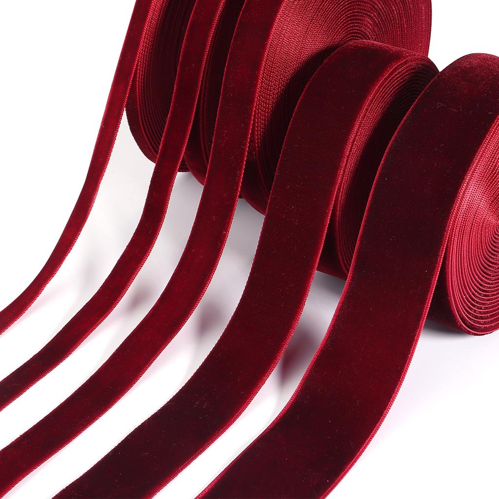 5yards/roll Velvet Ribbons Black Wine Red Color Single Face Flocking Webbing For DIY Christmas Crafts Wrapping Decoration