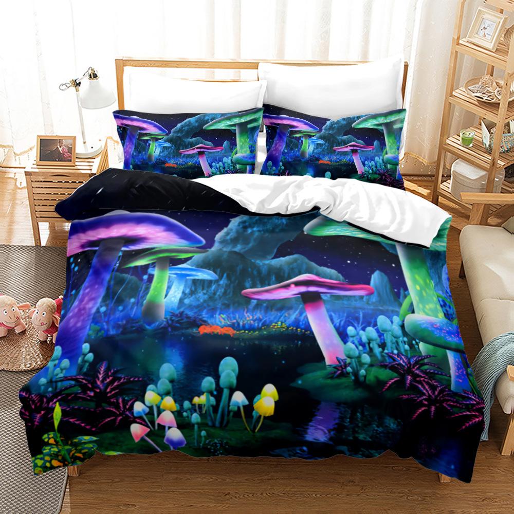Dreamy Elf World Bedding Set Magic Mushroom Quilt Cover Pillowcase 2/3pcs King Queen Bed Cover Single Double Bed Home Textile
