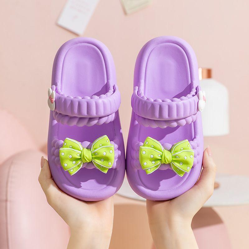 Сандалии для девочек Летние пляжные нескользящие модные сандалии и тапочки с бантом на толстой подошве