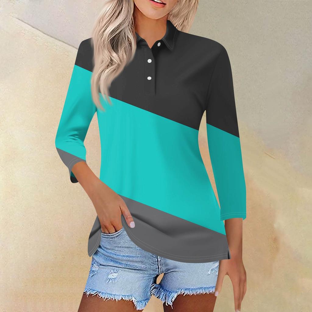 Женская модная повседневная рубашка с короткими рукавами 3/4 с лацканами и принтом, женские топы на пуговицах