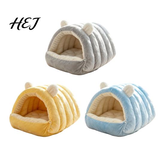 Plush Cat Bed Cave Bed, Warm Semi Enclosed Hideaway, Winter Sleeping Cozy Shelter Bag with Snap Buttons, Calming for Indoor Cats Washable Pet