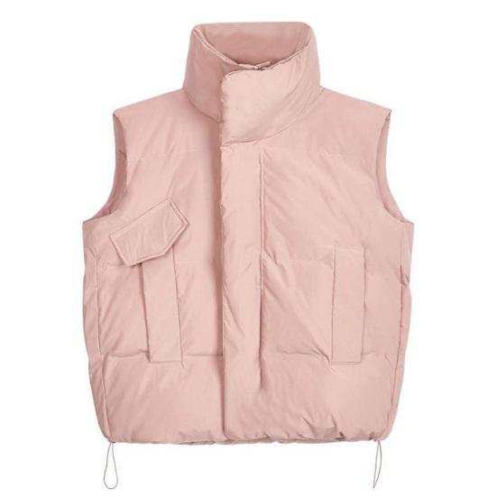 Women's Autumn and Winter Solid Color Loose Down Cotton Vest Standing Collar Casual Comfortable Jacket