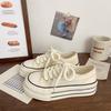 Cream Platform Canvas Shoes Women's Thin Summer New Trendy Niche Big Head Muffin Student White Shoes