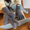 Плюшевые Мягкие и Восковые Перчатки с Пальцами для Женщин Зимой Универсальный Длинный Стиль Утепленные и Теплые Студенческие Велосипедные Без Пальцев Сенсорные
