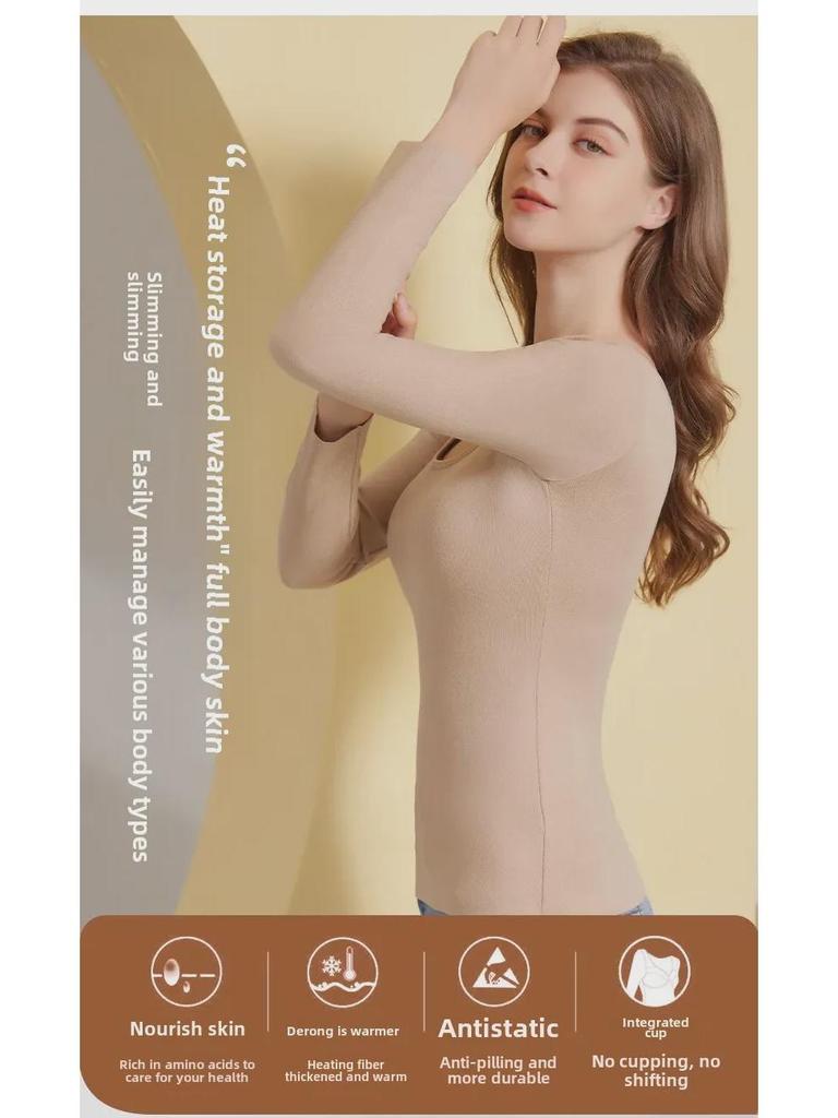 Женское термобелье из немецкого бархата с нагрудными вкладышами: Приталенный крой, плотный бархатный топ с длинными рукавами для осени и зимы