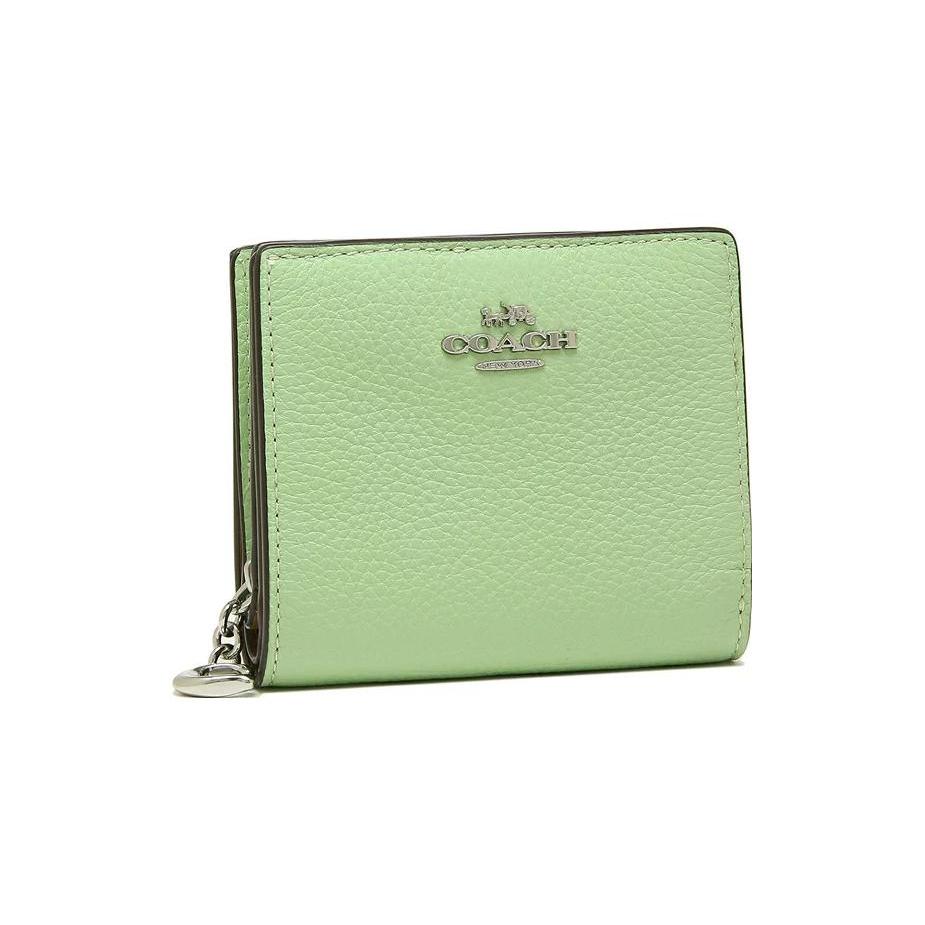 COACH Snap Wallet Leather Card Holder, Wallet Mini Women's Grass Green C2862-SVTY6