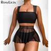 2022 New With Mesh Sheer Skirt Bikini Female Swimsuit Women Swimwear Three-pieces Bikini Set Bather Bathing Suit Swim Lady