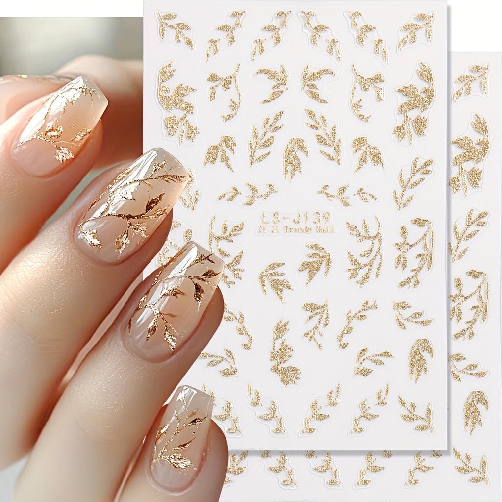 2pcs Leaf Nail Art Stickers Self Adhesive Autumn Leaves Patterns Waterproof DIY Manicure Decoration Beauty Tools for Women Girls