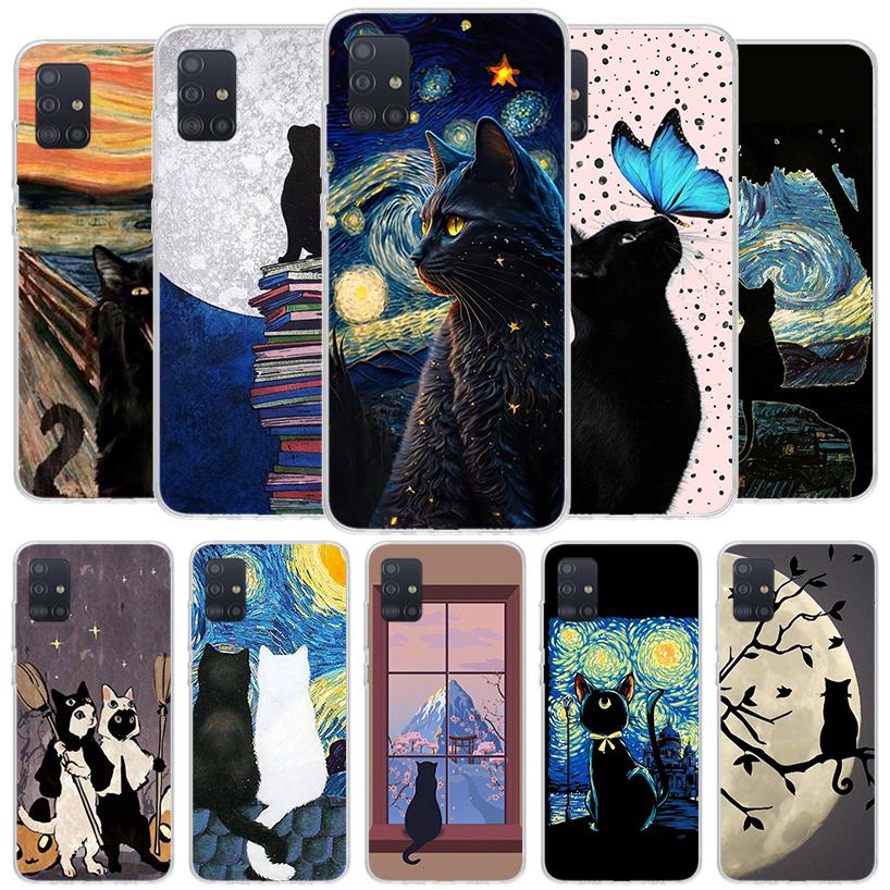 Black Cat Cartoon Cute Cover Phone Case For Samsung Galaxy A12 A22 A32 A52 A72 A02S Phone Case Note 20 Ultra 10 S10 Plus A51 A71