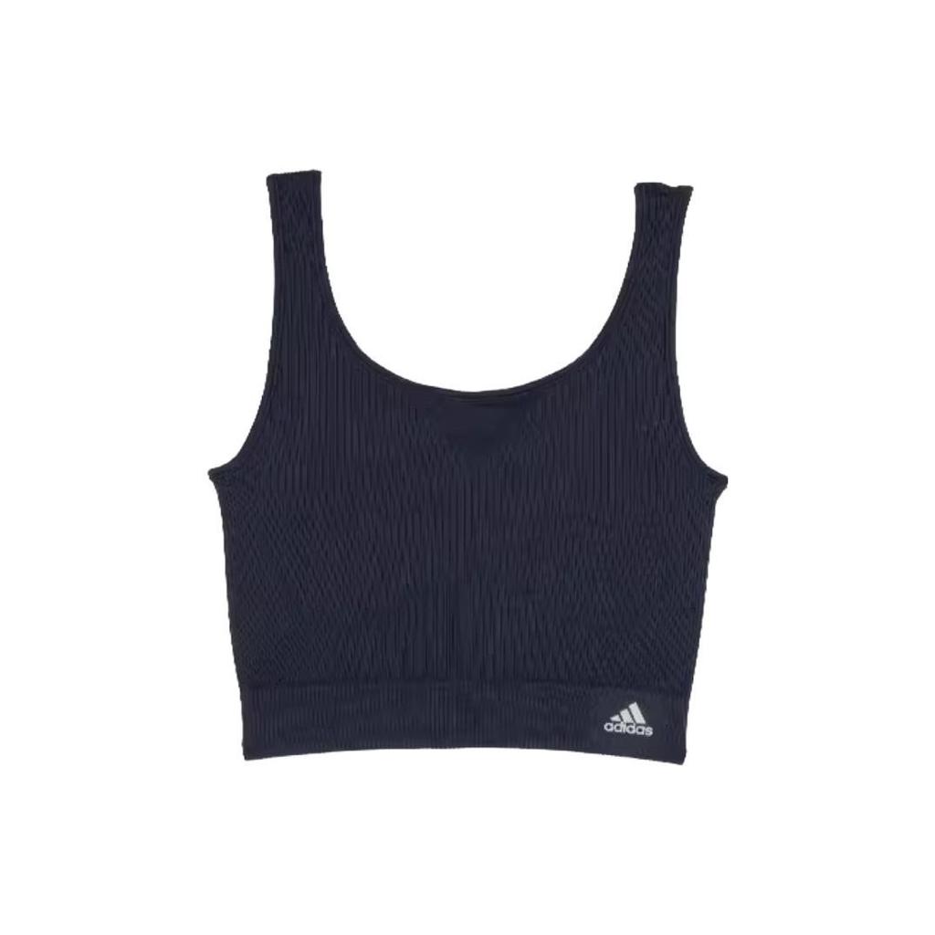Adidas Solid Color Seamless Ribbed Wide Strap Sports Bra Women Underwear Dark-Green 4A2H34-709