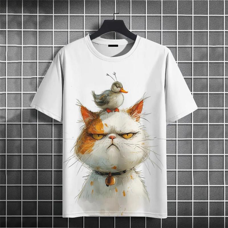 Футболка с рисунком мультяшного кота с 3D-принтом для мужчин, забавные милые футболки с животными, летние свободные футболки с коротким рукавом, топы с круглым вырезом