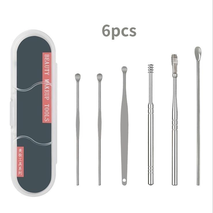 Набор спиральных ушных вкладышей из нержавеющей стали. Удобный домашний набор наушников. Набор из 6 предметов. Инструмент для чистки ушей. Сера для глубокой чистки ушей для детей и взрослых.